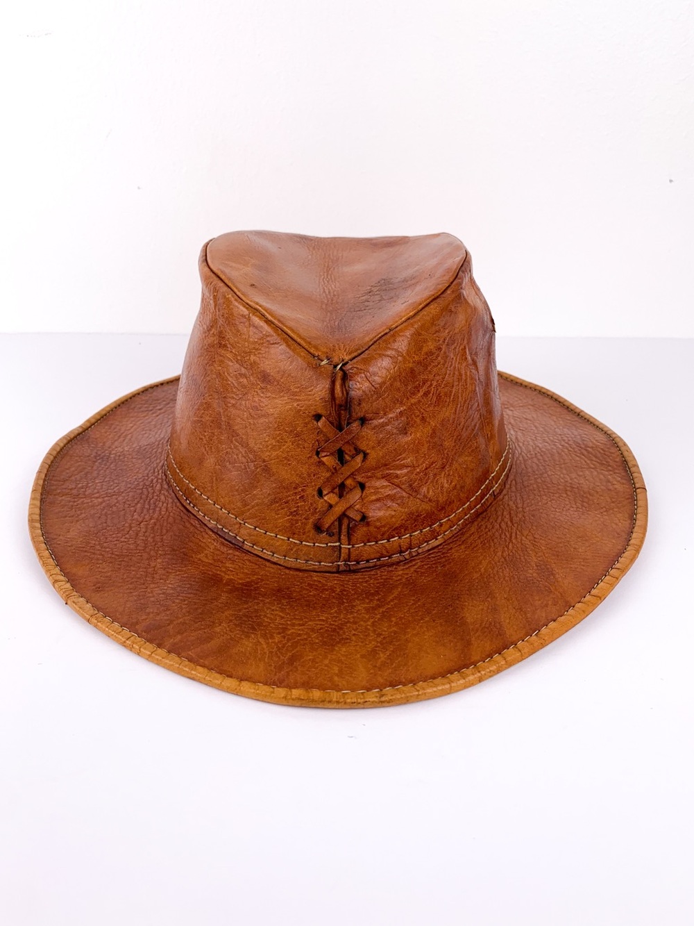 Vintage leather western hat distressed genuine leather cowboy hat handmade boho - Picture 3 of 11